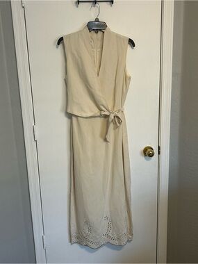 Jones New York Cream Sleeveless Wrap Maxi Dress with Tie 10 linen/silk blend